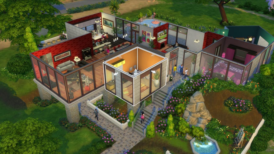 A house from The Sims 4, shown in Build-Buy Mode.