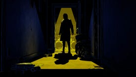 Bigby stands silhouetted in a doorway in a The Wolf Among Us 2 screenshot.