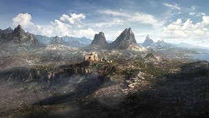 The landscape of Tamriel, showing the mountains against the sky