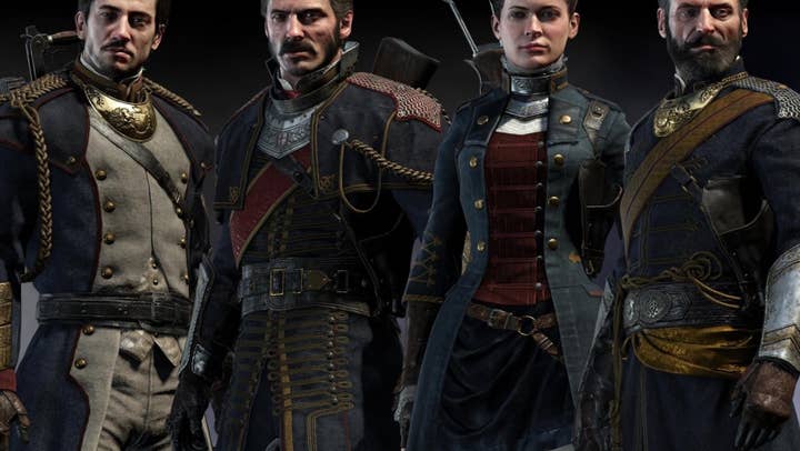 Three men and a woman pose to show off the graphical fidelity of The Order: 1886