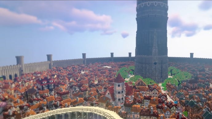 צילום מסך של בניית עיר פנטזיה של Minecraft
