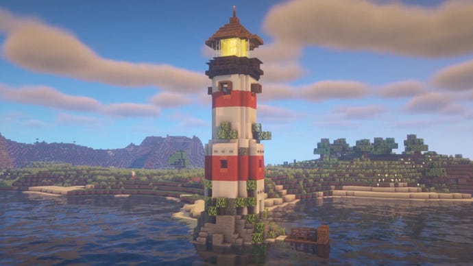 צילום מסך של מבנה מגדלור Minecraft