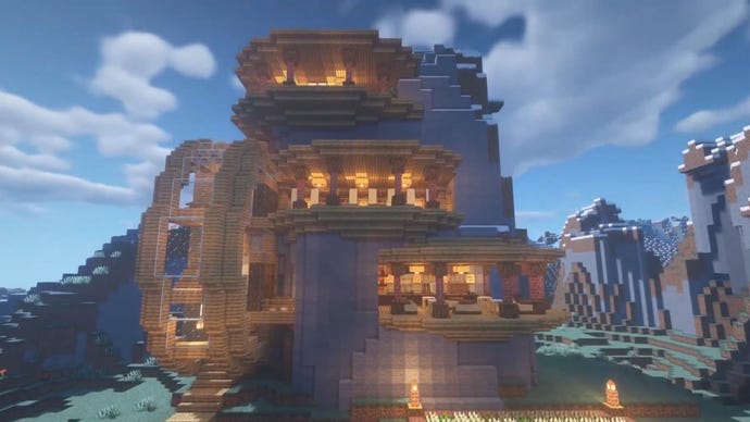 צילום מסך של בניית בסיס הרים של Minecraft