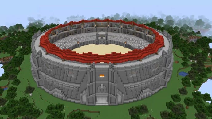 צילום מסך של בניית זירת PVP של Minecraft