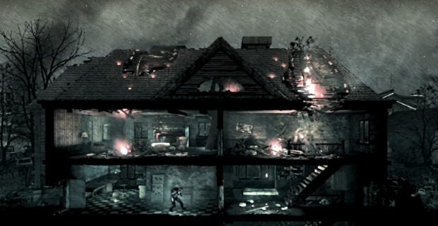 A cross section of a bombed out house in This War Of Mine