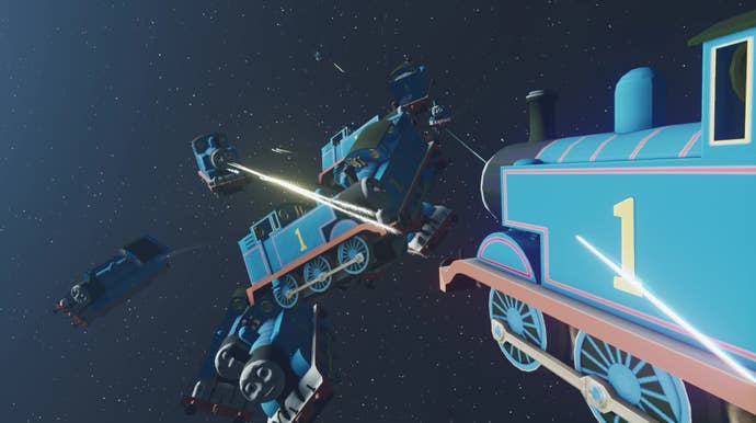 A group of Thomas the Tank Engines engage in a bitter dogfight in the dark reaches of space.