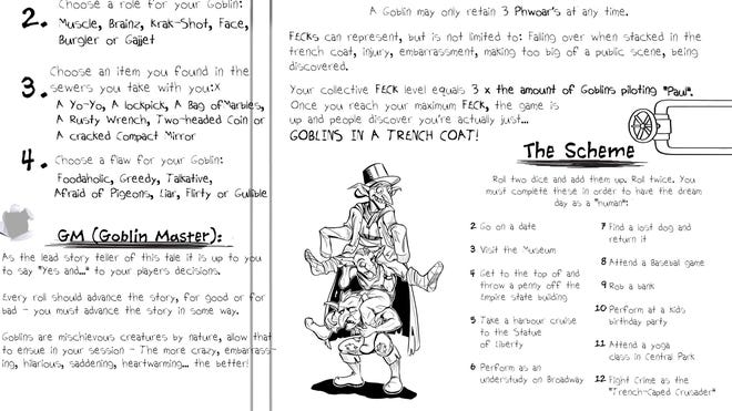 Page from Three Goblins in a Trench Coat RPG.