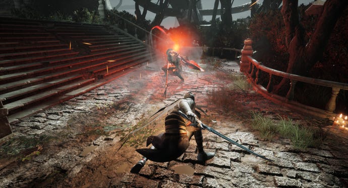 Corvus fends off a spearman in Thymesia.