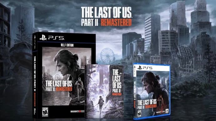Portada de The Last of Us Part 2 Remastered para PS5 que muestra a Ellie mirando hacia abajo y hacia la derecha