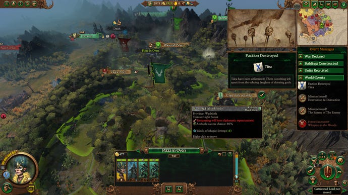 Uma tela mostrando um campo de batalha no total de warhammer 3 impérios imortais. Um duende chamou