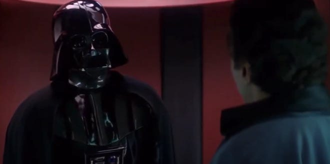 Still image from Empire Strikes Back featuring Darth Vader