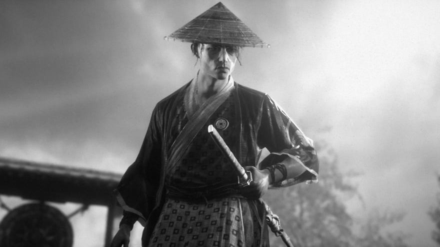 Hiroki dressed in samurai garb faces a downed opponent off camera in Trek To Yomi.