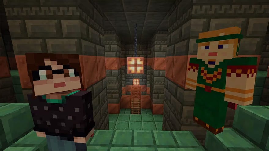 Two players standing in the new Trial Chamber structure from Minecraft update 1.21