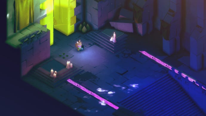 Tunic fox standing at the gold door in the Eastern Vault