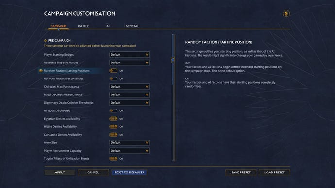 A customisation screen in Total War: Pharaoh.