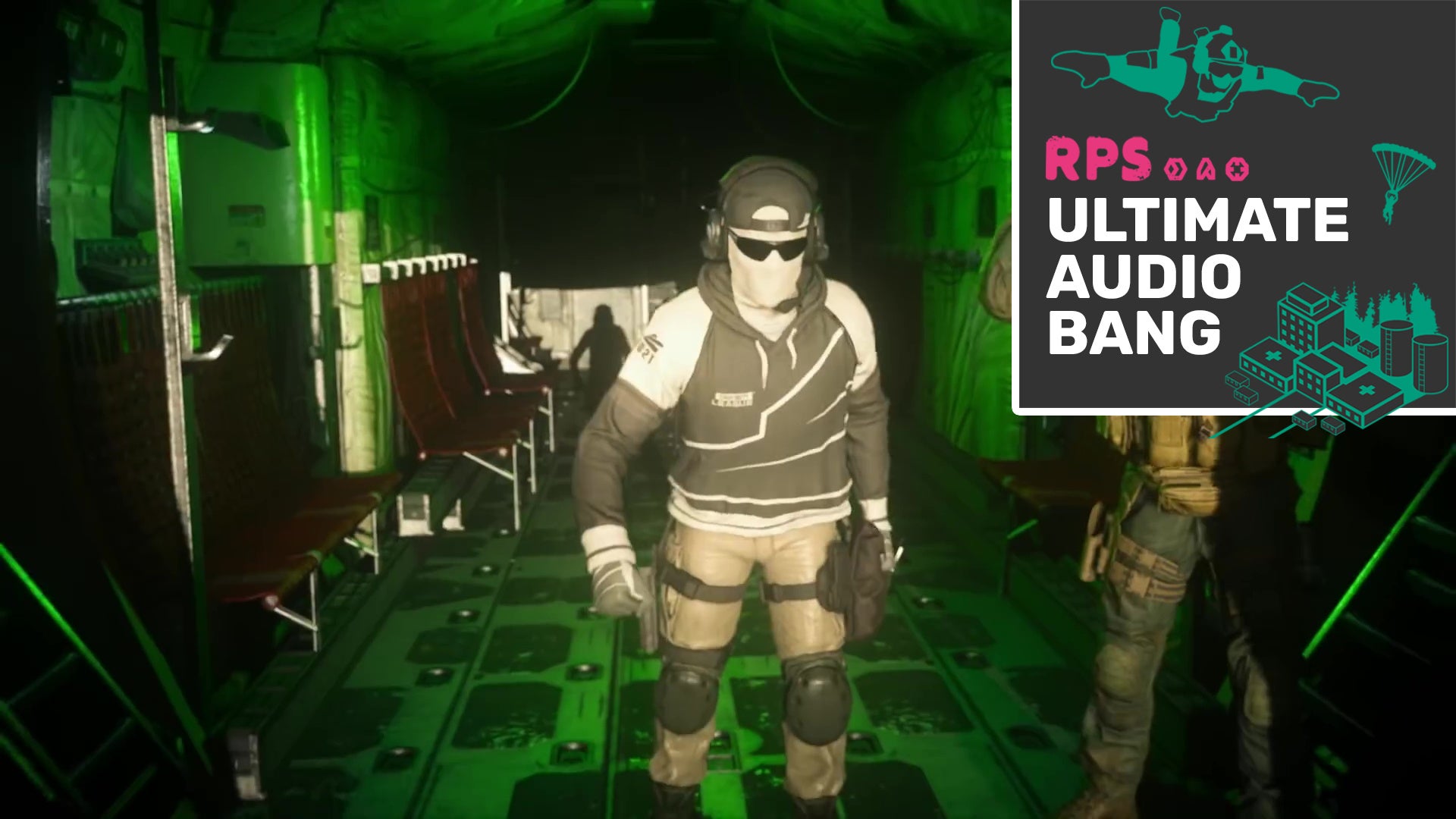 An operator wearing a Call Of Duty League skin prepares to jump out of the plane in Warzone.