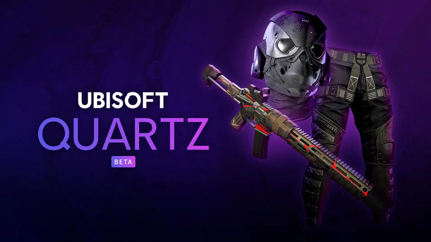 The initial lineup of NFT items from Ubisoft's Quartz blockchain doodad: a gun, hat, and trousers.