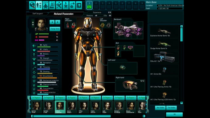 Equipping a soldier in a UFO2 screenshot.