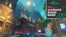 A screenshot of the King's Row map from Overwatch, with the Ultimate Audio Bang podcast logo in the top right