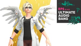 Mercy with her Dr Ziegler skin in Overwatch, with the Ultimate Audio Bang podcast logo in the top right