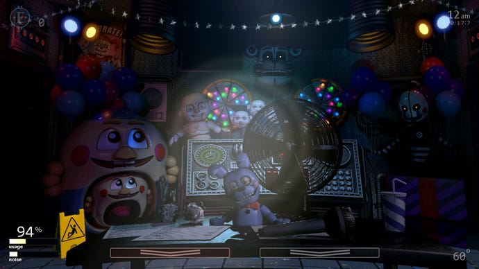 Horrible animatronics in a screenshot of Ultimate Custom Night, a free Five Night's At Freddy's game.