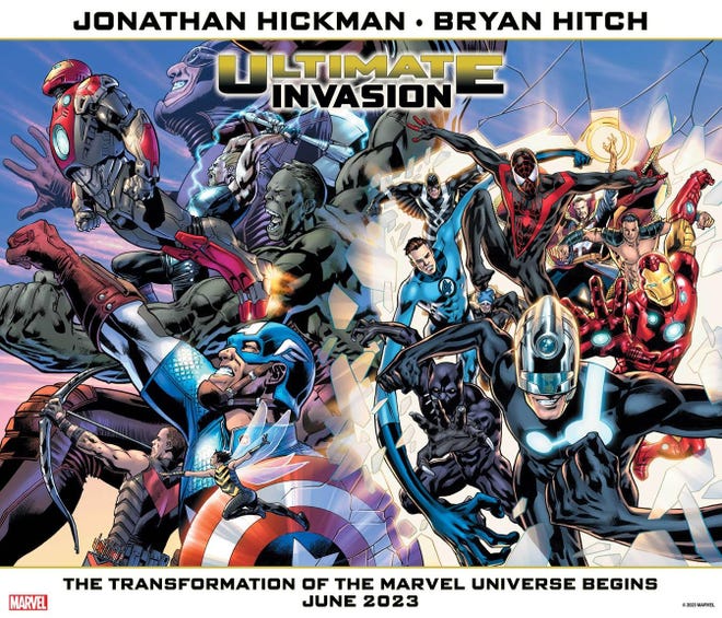 Promotional image for Ultimate Invasion featuring fighting superheroes