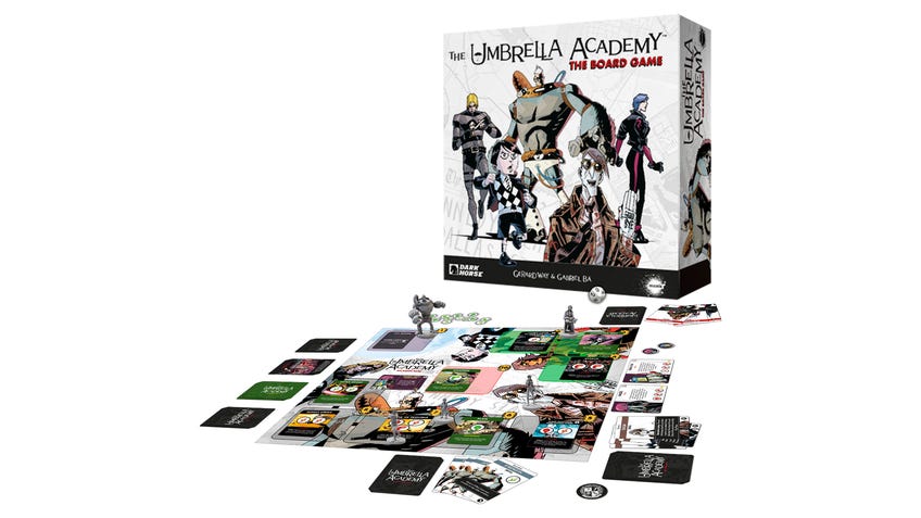 An image of the layout for Umbrella Academy: The Board Game.
