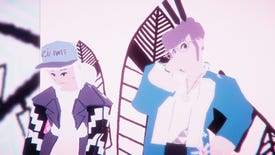 Two characters stand against a white background in Umurangi Generations