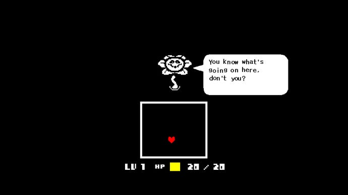 'You know what's going on here, don't you?' asks Flowey in an Undertale screenshot.