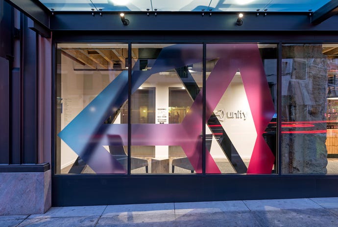 A view through the window of Unity's San Francisco office.