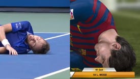 A picture comparing tennis player Medvedev's brick fall with one by Lionel Messi in FIFA 13.