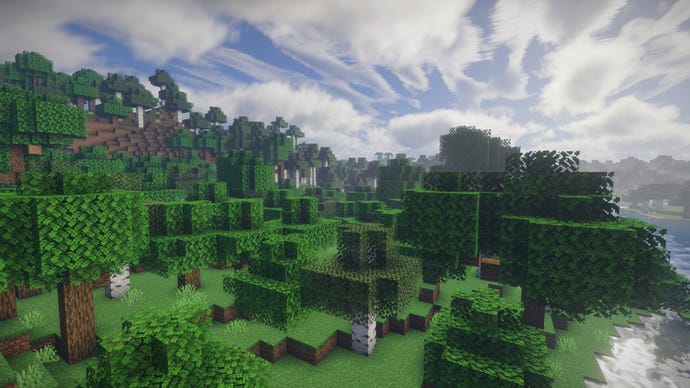 A forest scene in Minecraft.