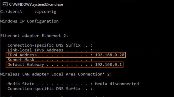 A command window showing the user's internal IP Address.