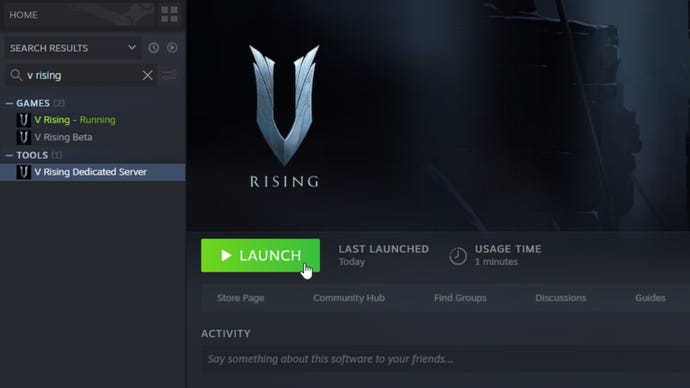 A screenshot of a user's Steam Library, showing the location of the V Rising Dedicated Server tool which is given for free to any player of V Rising.