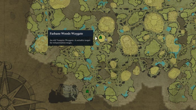 Part of the map of V Rising, with the location of a Waygate marked.