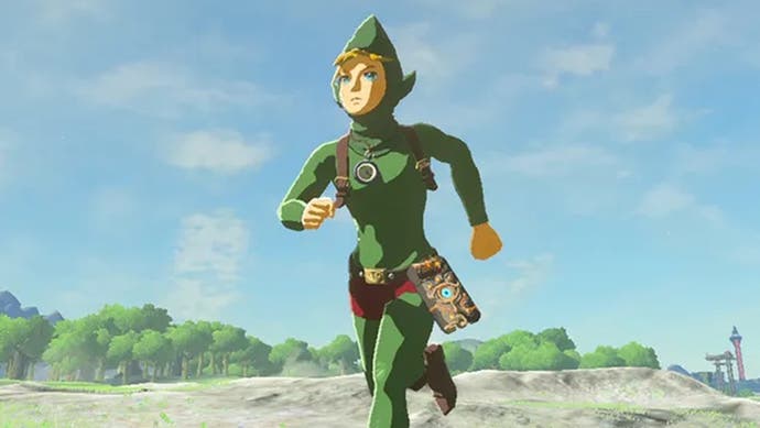 Link wearing the Tingle Armor in The Legend of Zelda: Tears of the Kingdom.