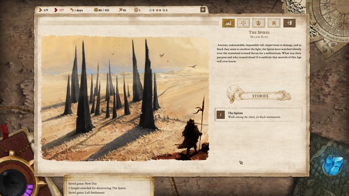 An illustration of some mysterious rock spires in a desert in Vagrus - The Riven Realms