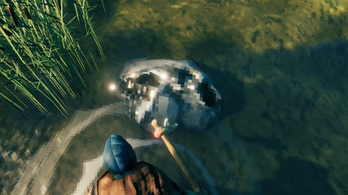 A Valheim screenshot of a Tin Ore deposit in the water.