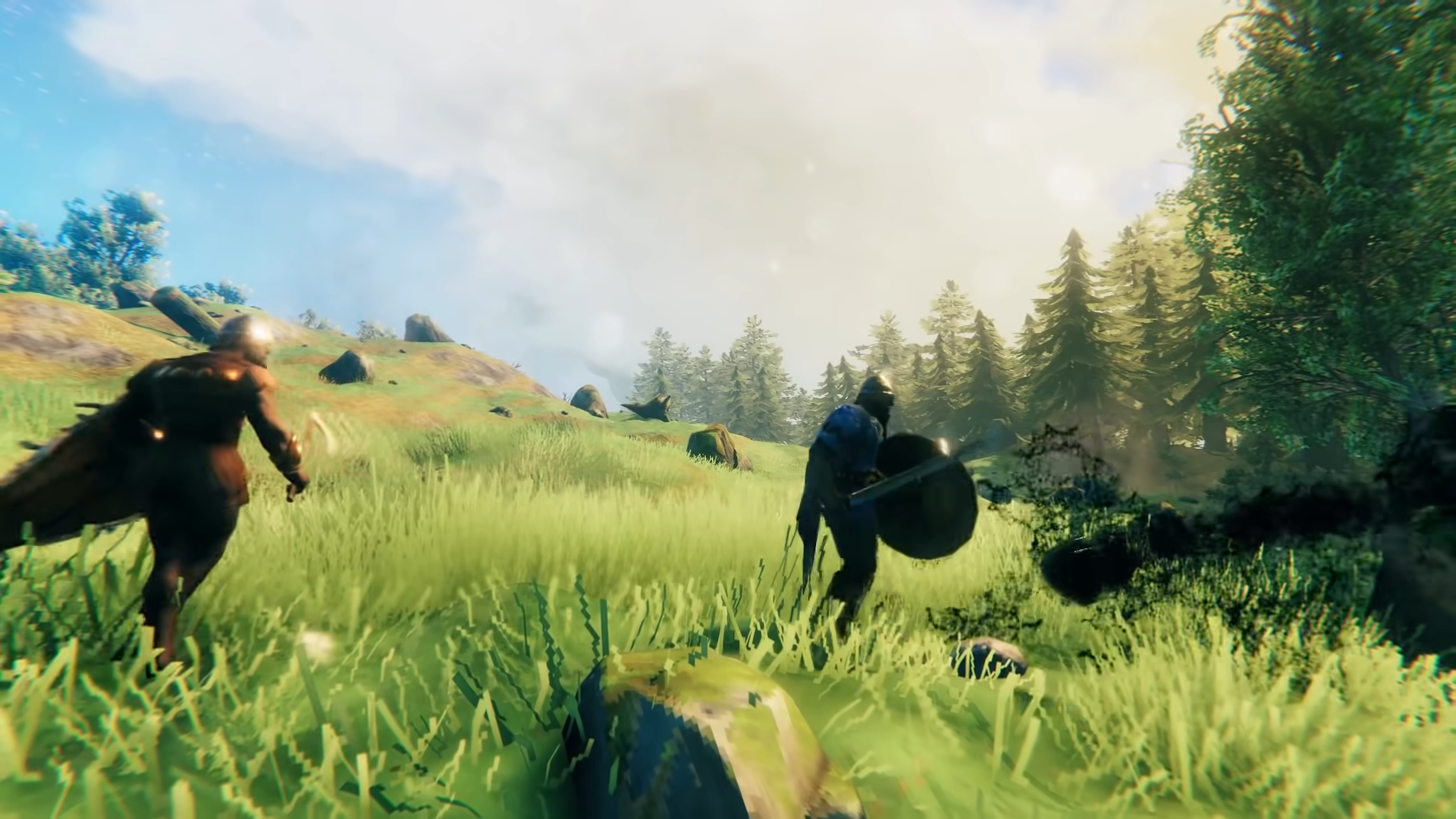 A Growth enemy performs a Poison Tar attack from off-screen, catching a Viking unprepared.