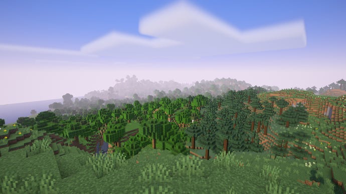 A bird's eye view of a Minecraft forest.