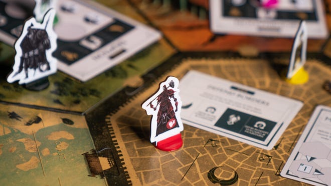Veiled Fate board game layout standees
