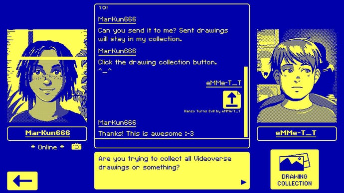 A blue and yellow text conversations between two characters in VideoVerse