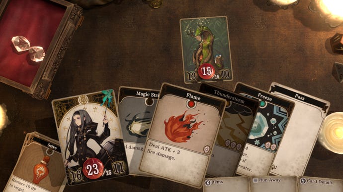 A card-based battle scene in Voice Of Cards: Isle Of Dragon Roars