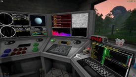 A crowded computer workstation in a Voices of the Void screenshot.