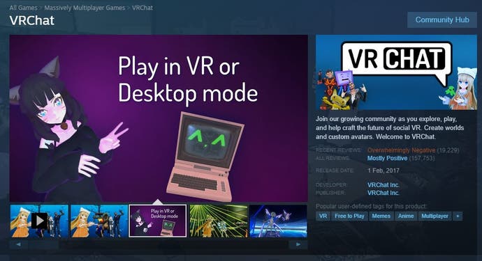 VRChat review bombing on Steam.