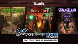 The Humble Bundle poster for the Wadjet Eye Games bundle, showing artwork from Shardlight, Unavowed and Strangeland