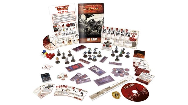 An image of the components for The Walking Dead: All Out War.