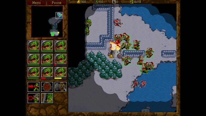 Orcs Warcraft II में एक मानव चौकी पर हमला करता है: ज्वार ऑफ डार्कनेस