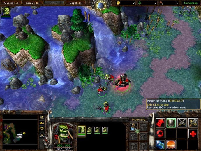 Orcs travel across a waterfall scene in Warcraft III