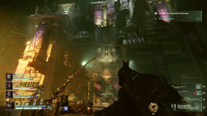 Admiring a grand view in a Warhammer 40,000: Darktide screenshot.